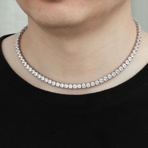 Hiphop 3-4mm 5A Zircon Tennis Chain Necklace for Women Men 925 Sterling Silver - Picture 8 of 11