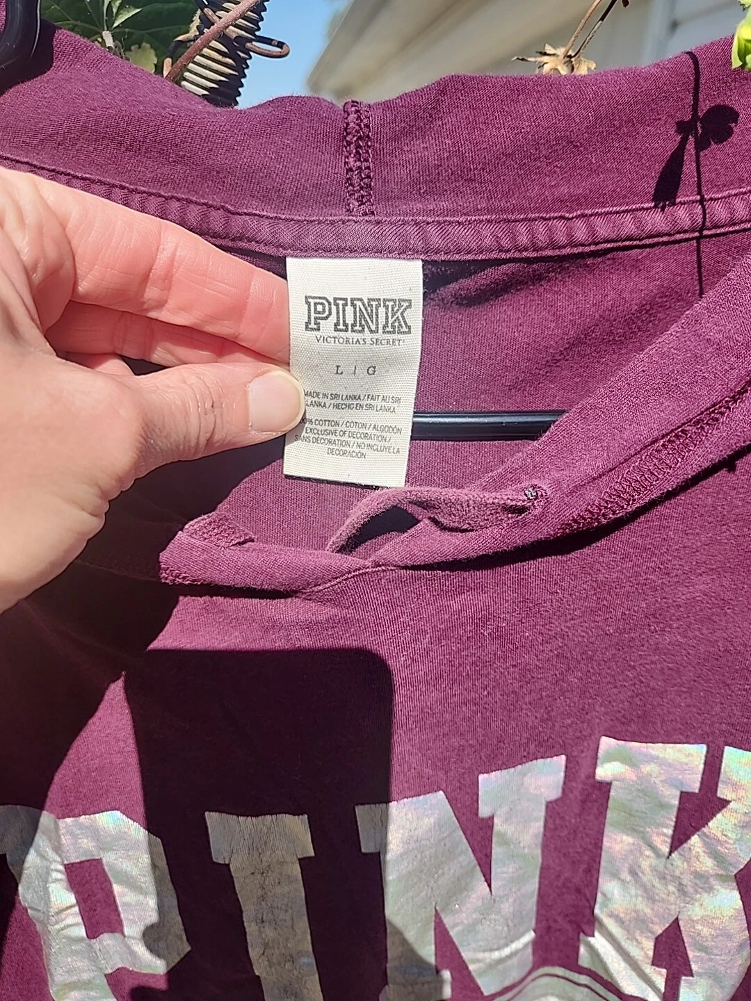 UNDERCOVER T shirt manica lunga oversize bordeaux VS ROSA felpa con cappuccio taglia Lg logo metallizzato ologramma