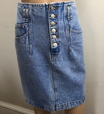 vtg 80s womens Acid Wash Denim Pencil Skirt Jrs 3 Button Up Blue Nuovo Pockets