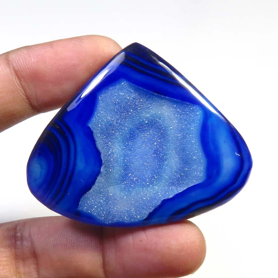 Cabinas de ágata de ónix azul teñido 50x40x6 mm geoda de ónix natural gemas druzy 81 cts OND-1759 Foto 4 de 4