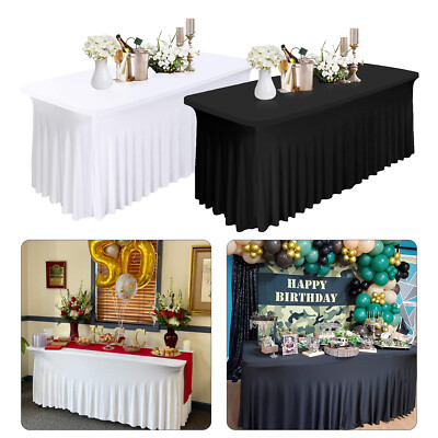 Rechteckige Tischdecke Tuch Stretch Rüschen Hochzeit Bankett Dekor Tischdecke
