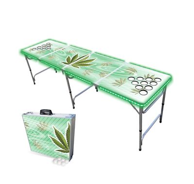 PartyPong 8-Foot Folding Beer Pong Table w/Cup Holes & LED Lights - High Time...