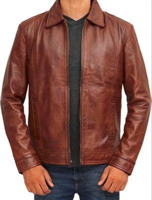 Men's Leather Jacket Cafe Racer Biker Brown Motorcycle Genuine Sheepskin Leather