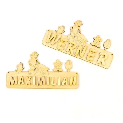 Türschild Kinderzimmer Frosch und Schmetterling , mit Namen aus Holz  18cm