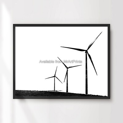 Windmühlen Öko schwarz-weiß Silhouette Kunstdruck Wandbild Deko modern