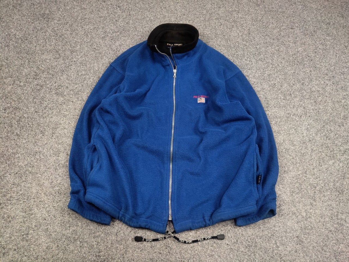 Vintage 90's Polo Sport Ralph Lauren Blue Fleece Logo Zip Pullover
