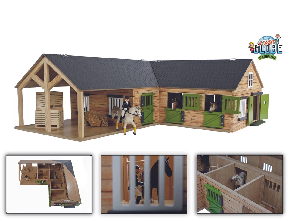 Kids Globe Horses Pferdehof aus Holz, 1:24, mit TÃ¼ren, Fenster + Tor, ohne Tier