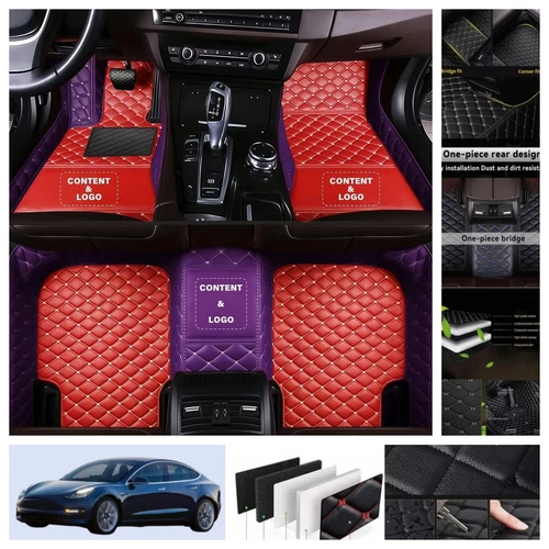 For Tesla Model 3 2017-2025 Car Floor Mats Luxury PU Leather Waterproof Carpets - Imagen 13 de 41