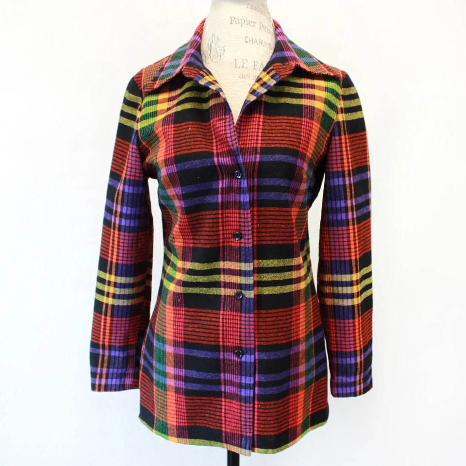 Blusa Camisa Vintage Personal by Leslie Fay Años 70 Lana Cuadros Abotonada Talla 12 Foto 2 de 4