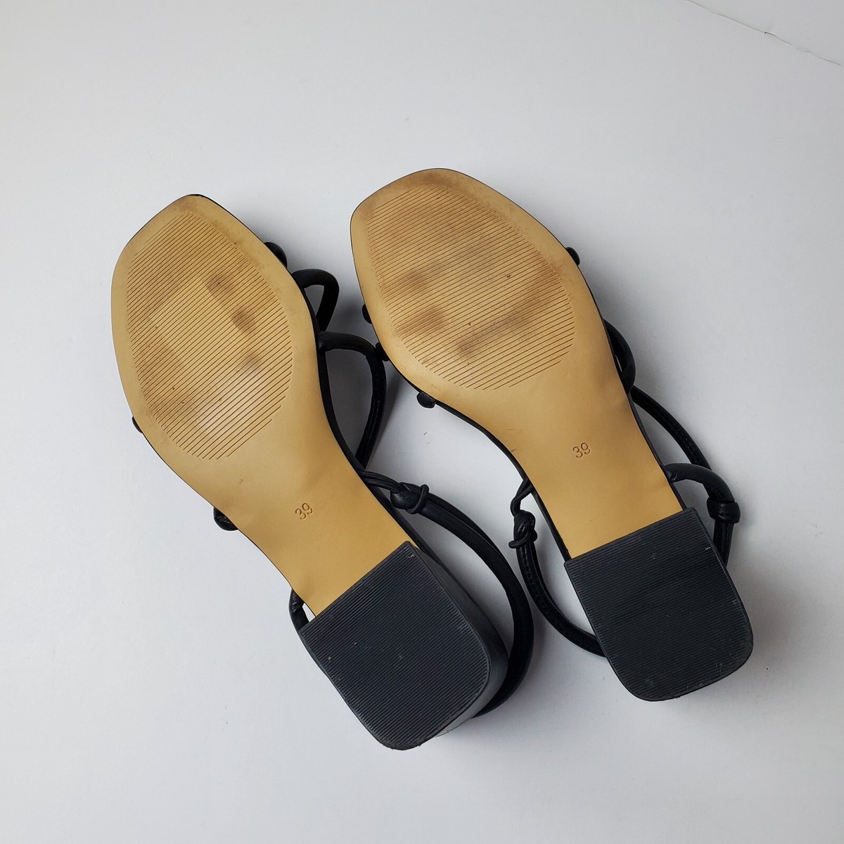 H&M Sandals Black Faux Leather Size 8 Strappy Sandals Block H&M Sandals Black Faux Leather Size 8 Strappy Sandals Block