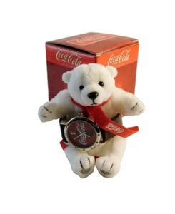 Coca-Cola Watch w/Leather Band & Plush Polar Bear Avon 2002 w/box & instruction