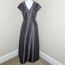 Alfred Sung Caviar Gray Cap Sleeve V-Neck Satin Gown with Pockets D779 Sz 12 NEW