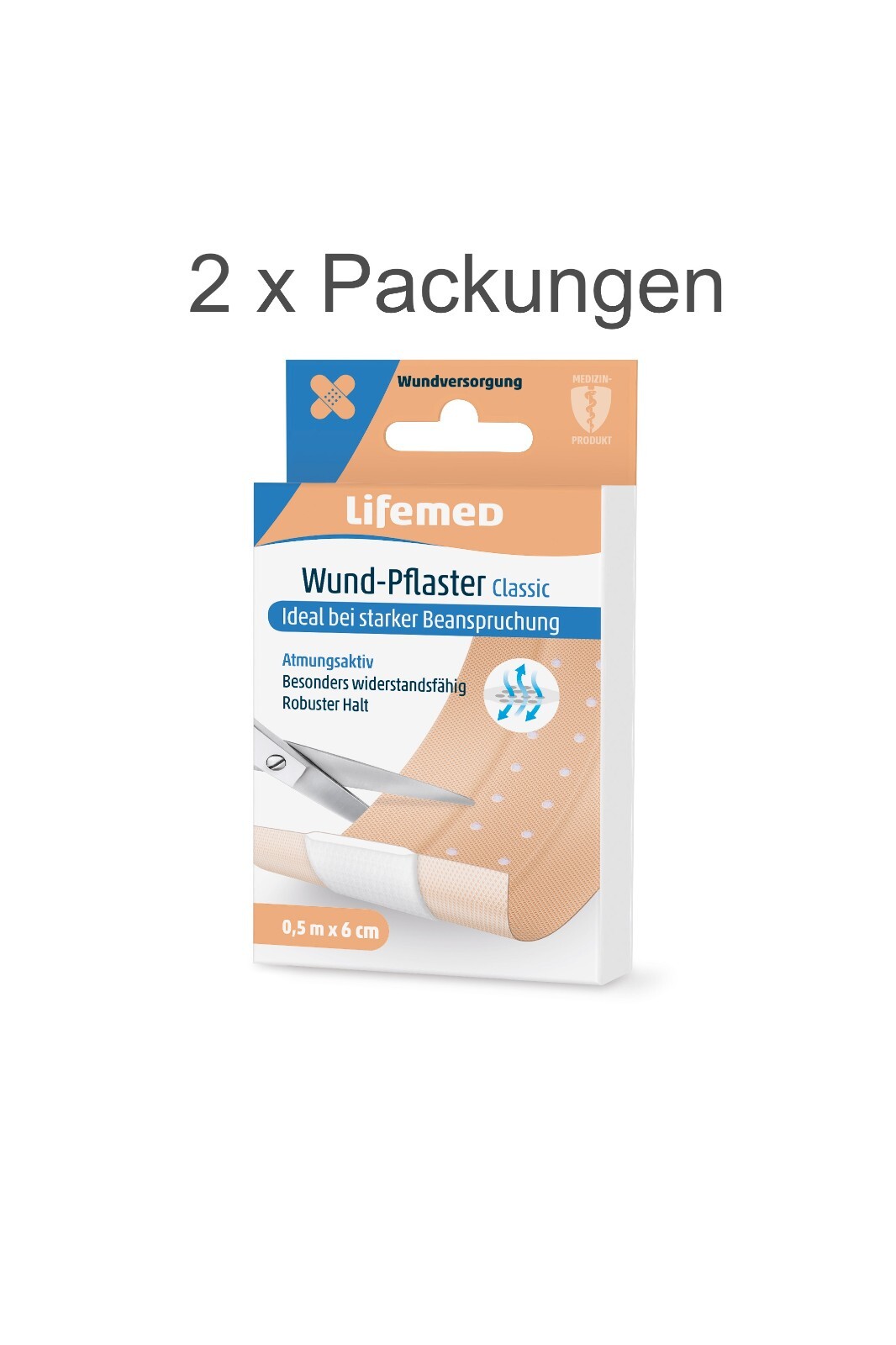 2 x Lifemed Wund-Pflaster Classic, hautfarben, 500 mm x 60 mm