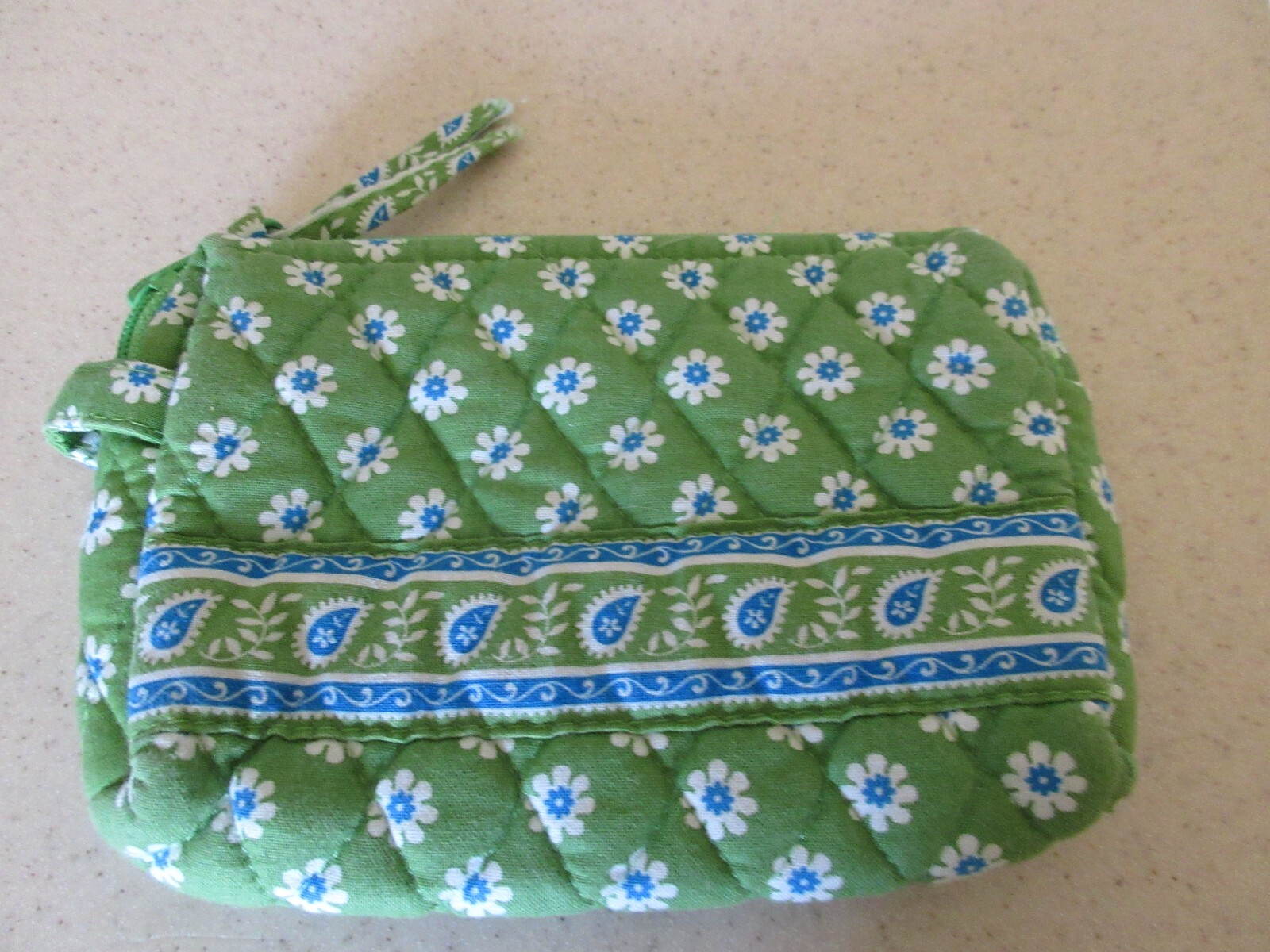 Vera Bradley Lime Green Paisley Elephant Print Small Make Up Bag