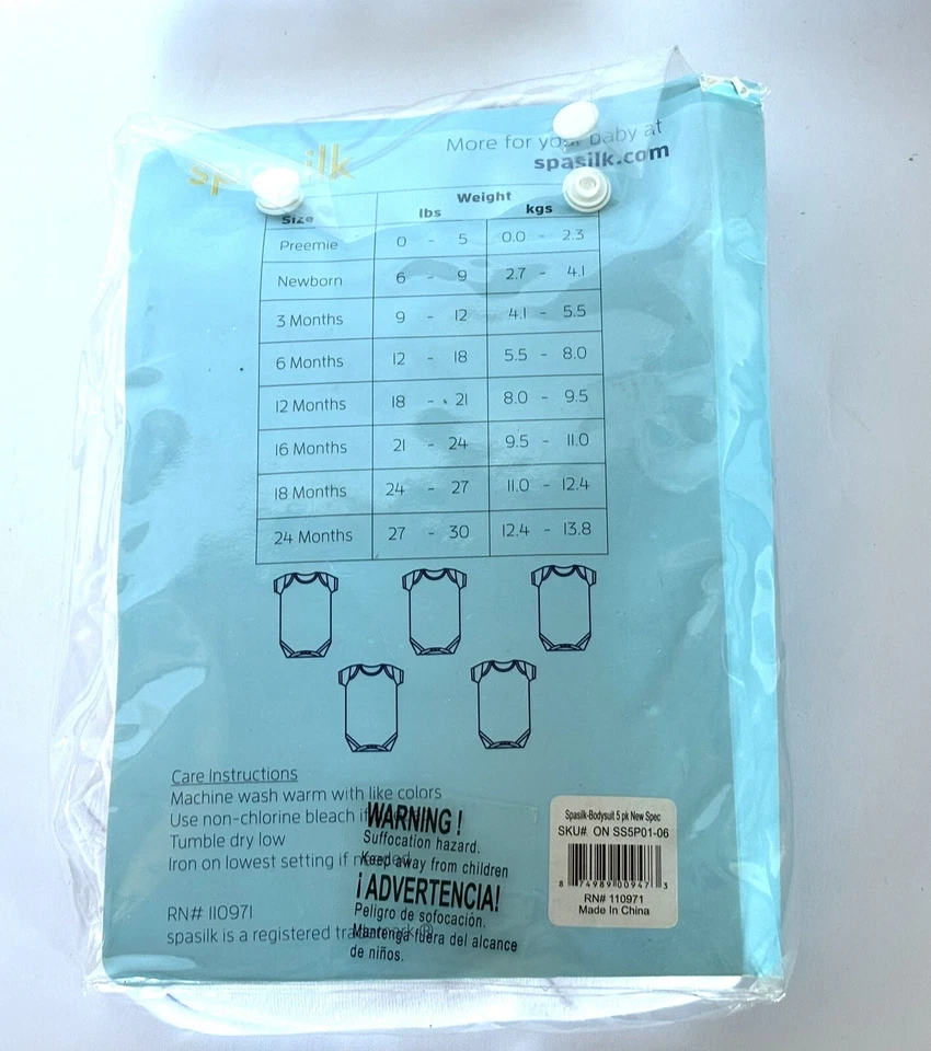 Juego de 5 trajes corporales Spasilk 100 % algodón peinado de 6 meses a 18 libras. Blanco NUEVO Foto 3 de 3