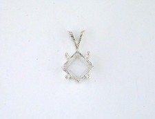 4 Prong Princess Side Prong Pendant Setting Sterling Silver  
