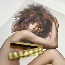 Vintage UNBRANDED fold up comb - gold glomesh colour - brown comb - c1970s