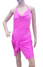 Women Sexy Backless Knot Front Split Hem Halter Pink Dress