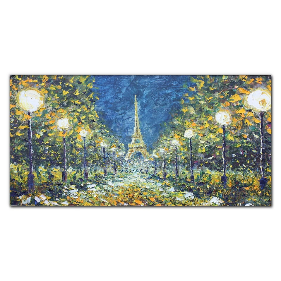 Ölgemälde Park Bäume Eiffelturm Nacht 140x70 Acrylglasbild Plexiglas Wandbild - Bild 4 von 4