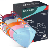 60 Packs KN95 Face Masks 5-Ply Individually Wrapped Multi Color Ear Loops Safety
