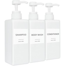 Shampoo and Conditioner Dispenser, Refillable Plastic Shampoo Pump Bottles w...