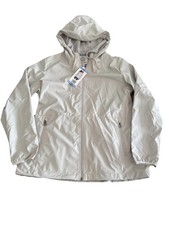 Weatherproof Hooded Cream Lightweight L/S Mock Neck Elastic Rain Jacket Large