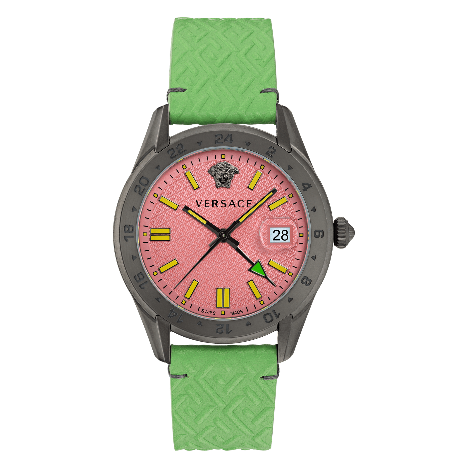 Versace Green Mens Analogue Watch Greca Time Gmt VE7C00323