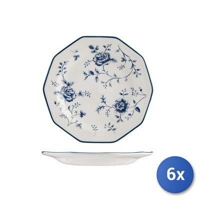 6x Obstteller aus Steingut, weiß und blau, Rosendekor, 20 cm