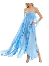 TAYLOR Womens Light Blue Lined Bandeau Neckline Formal Dress 12