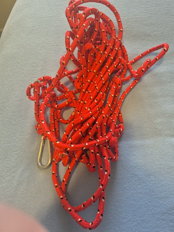 Braided Rope With Hook 50ft Red W Black Specs Of Color