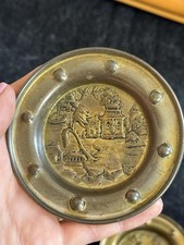 Brass Miniature Decorative Plate Chinese Scene 9cm Vintage