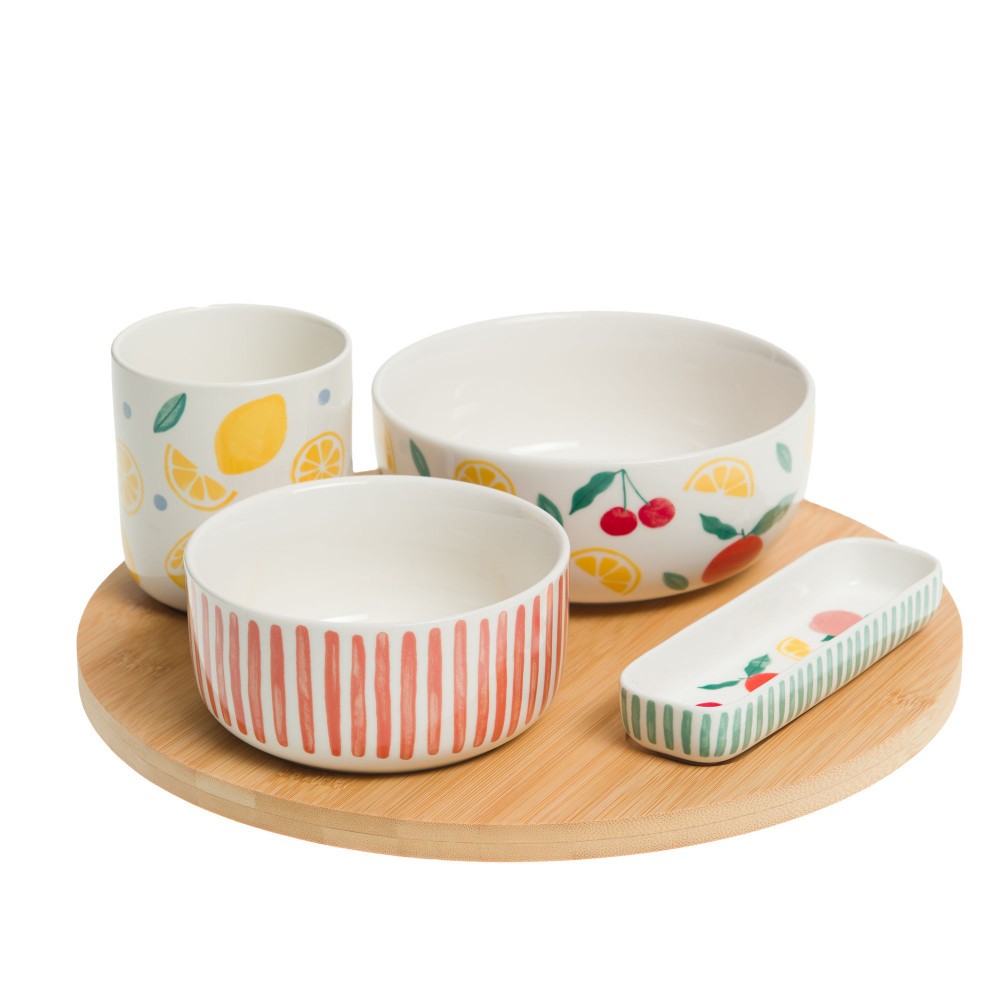 Plat et 4 bols fruty porcelaine haut de gamme 23.80x9.00 cm de table