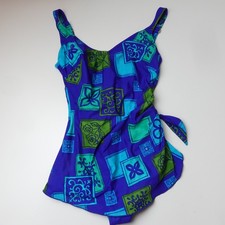 Vintage Roxanne 80s Blue One Piece Swimsuit Womens 12 34C Retro Bathing Suit
