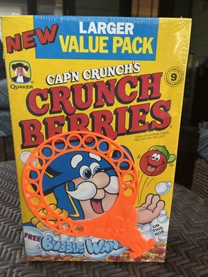 SEALED 1992 Quaker Cap n Crunch s Crunch Berries cereal box NOS - BUBBLE WAND