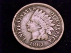 1863 Indian Head Cent, Very Good Grade.