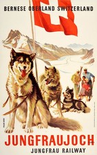 Jungfraujoch Switzerland Husky Winter Ski Skiing Vintage Travel Poster Print