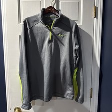 Nike Therma Fit Men  s Large Quarter-Zip Pullover Gray Green Long Sleeve