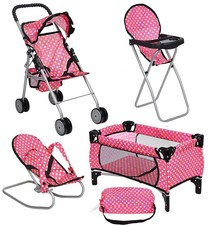 fash n kolor 4 Piece Doll Play Set, Includes - 1 Pack N Play. 2 Doll Stroller