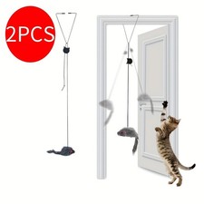 2PCS Hanging Cat Toy Mouse Interactive Retractable Door Teaser Scratch Rope
