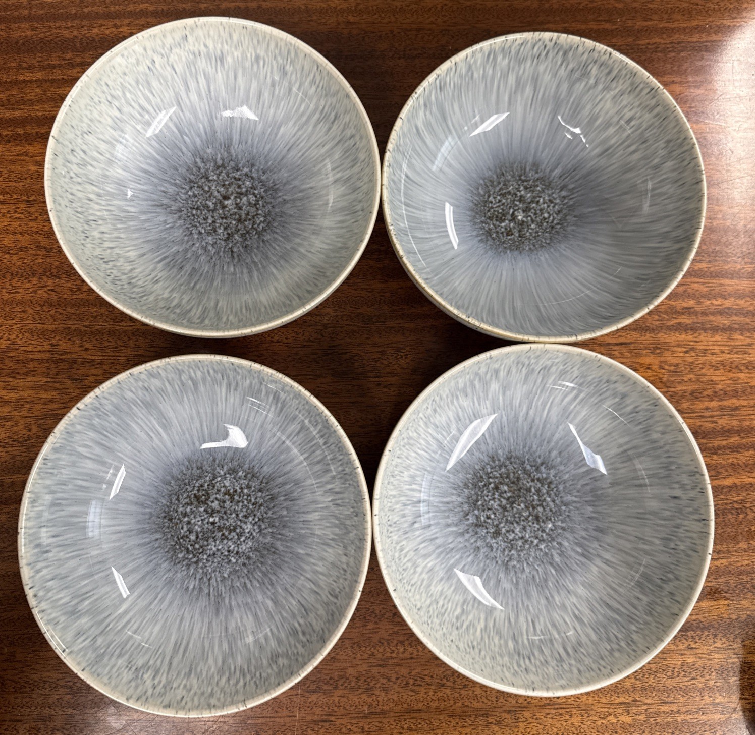 DENBY Halo Speckle Grey Stoneware Set/4 Soup Cereal Bowls 6.5”
