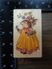 Holly Pond Hill ELIZABETH WITH FLOWERS Rabbit Rubber Stamp by UPTOWN RUBBER