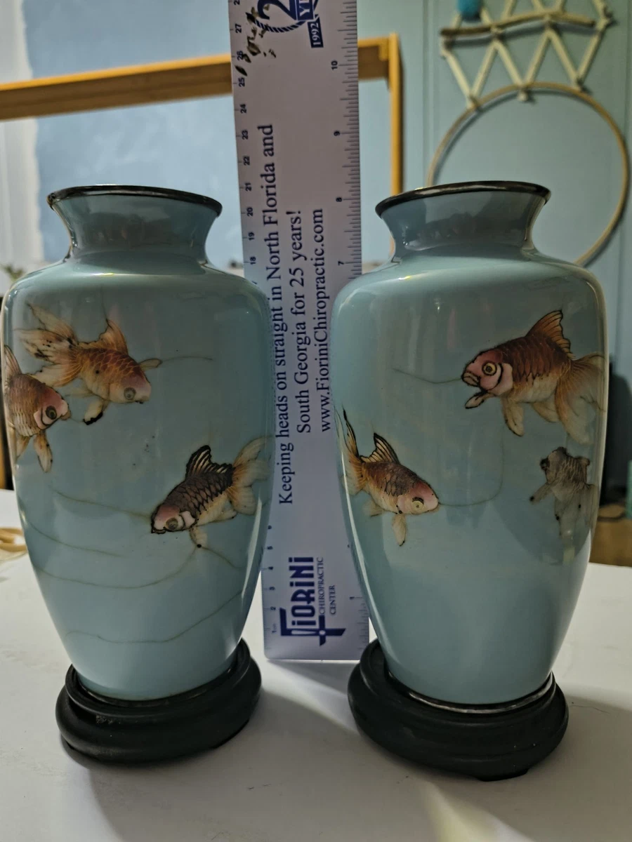 蓝色景泰蓝日本古董花瓶| eBay