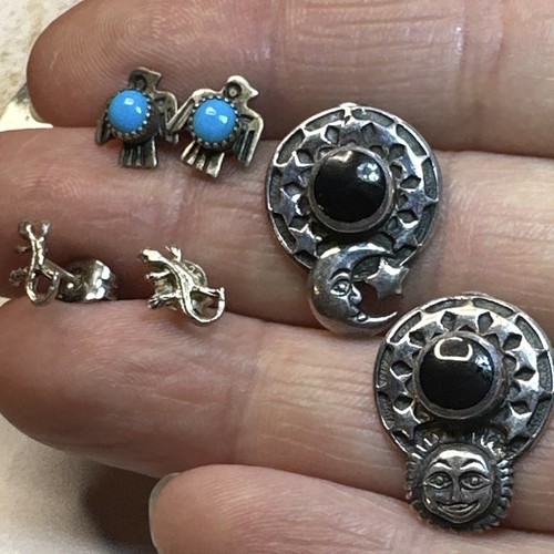 Lot of 925 Sterling Silver Celestial Sun Moon Stars Black Onyx Stud Earrings