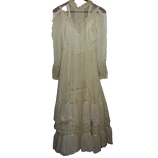 VTG Gunne Sax Dress XS/S Cream Lace Romantic Renaissance Bridal Wedding Boho 70s