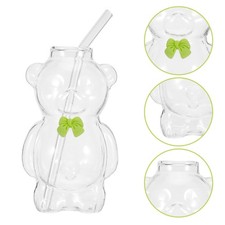 Cute Bear Glass Mug With Straw And Brush 320 ml Transparent Drinkware