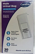 CareBag Medical Grade Super Absorbent Pad Male Urinal Bag - 20 Pack