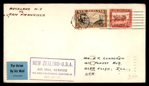 Mayfairstamps New Zealand Flight 1940 Auckland to San Fran CA Air Mail Cover aaw