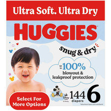Huggies Snug  Dry Baby Diapers, Size 6 35 lbs , 144 Count Select for More 
