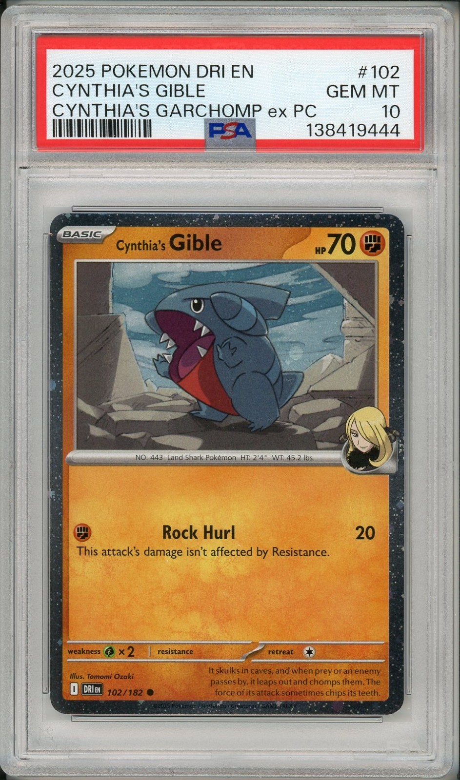 2025 Pokemon Destined Rivals Cynthia's Gible Cosmos Holo Promo #102 PSA 10