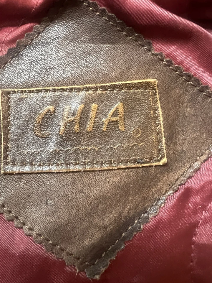 复古 Chia 皮革夹克男式大号棕色口袋坚固时尚  — 第 2/4 张图片